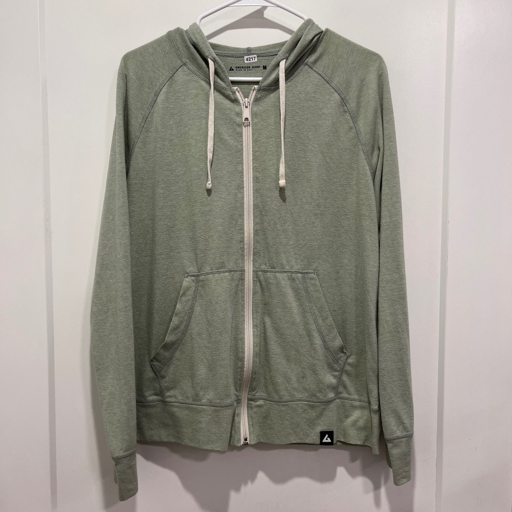 American Giant Mens Full Zip Hoodie Sage Green Heather Size M Made in USA